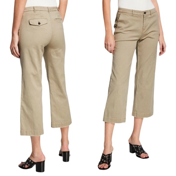 ATM Cropped Crop Boyfriend Wide Leg Pants Sage Tan Khaki MidRise Neutral Size 4 - Picture 1 of 7